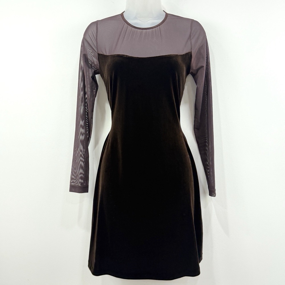 VTG 90s Cache Velvet Dress M Brown Forest Fairy Grunge Whimsigoth Sheer